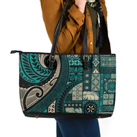 Vintage Samoa Siapo Mamanu Leather Tote Bag Teal Samoan Tapa Motif - Polynesian Pride