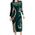 Vintage Samoa Siapo Mamanu Long Sleeve Bodycon Dress Teal Samoan Tapa Motif - Polynesian Pride