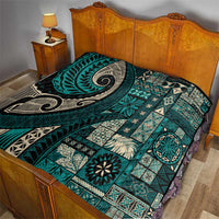 Vintage Samoa Siapo Mamanu Quilt Teal Samoan Tapa Motif - Polynesian Pride
