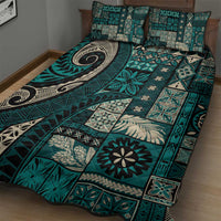 Vintage Samoa Siapo Mamanu Quilt Bed Set Teal Samoan Tapa Motif - Polynesian Pride