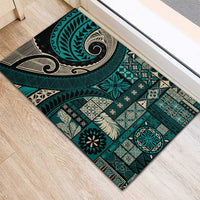 Vintage Samoa Siapo Mamanu Rubber Doormat Teal Samoan Tapa Motif - Polynesian Pride