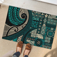 Vintage Samoa Siapo Mamanu Rubber Doormat Teal Samoan Tapa Motif - Polynesian Pride