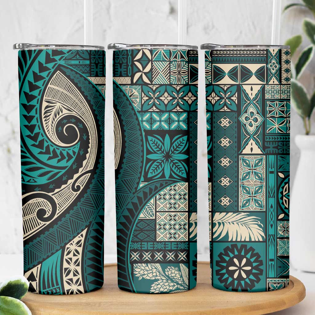 Vintage Samoa Siapo Mamanu Skinny Tumbler Teal Samoan Tapa Motif - Polynesian Pride