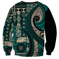 Vintage Samoa Siapo Mamanu Sweatshirt Teal Samoan Tapa Motif - Polynesian Pride