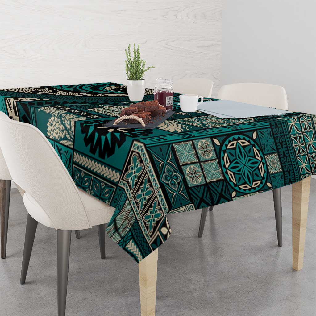 Vintage Samoa Siapo Mamanu Tablecloth Teal Samoan Tapa Motif - Polynesian Pride