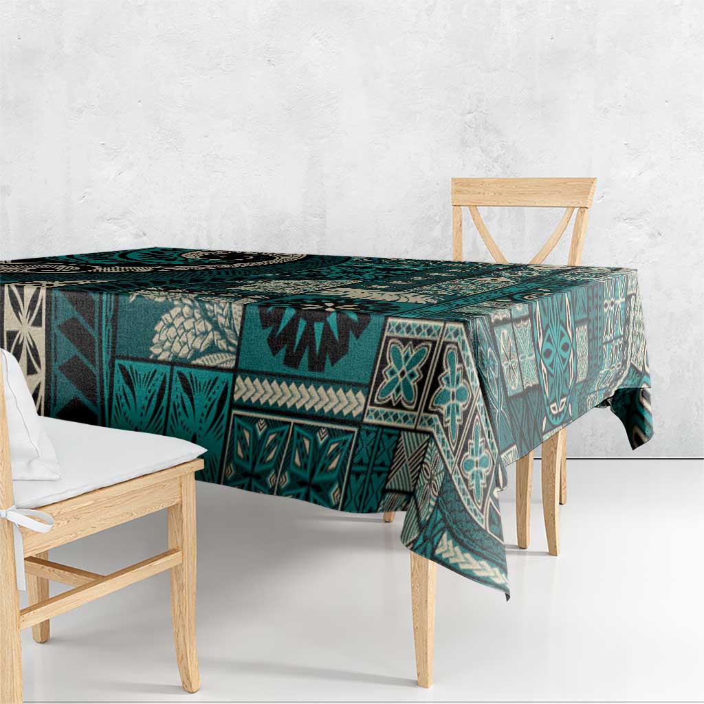 Vintage Samoa Siapo Mamanu Tablecloth Teal Samoan Tapa Motif - Polynesian Pride