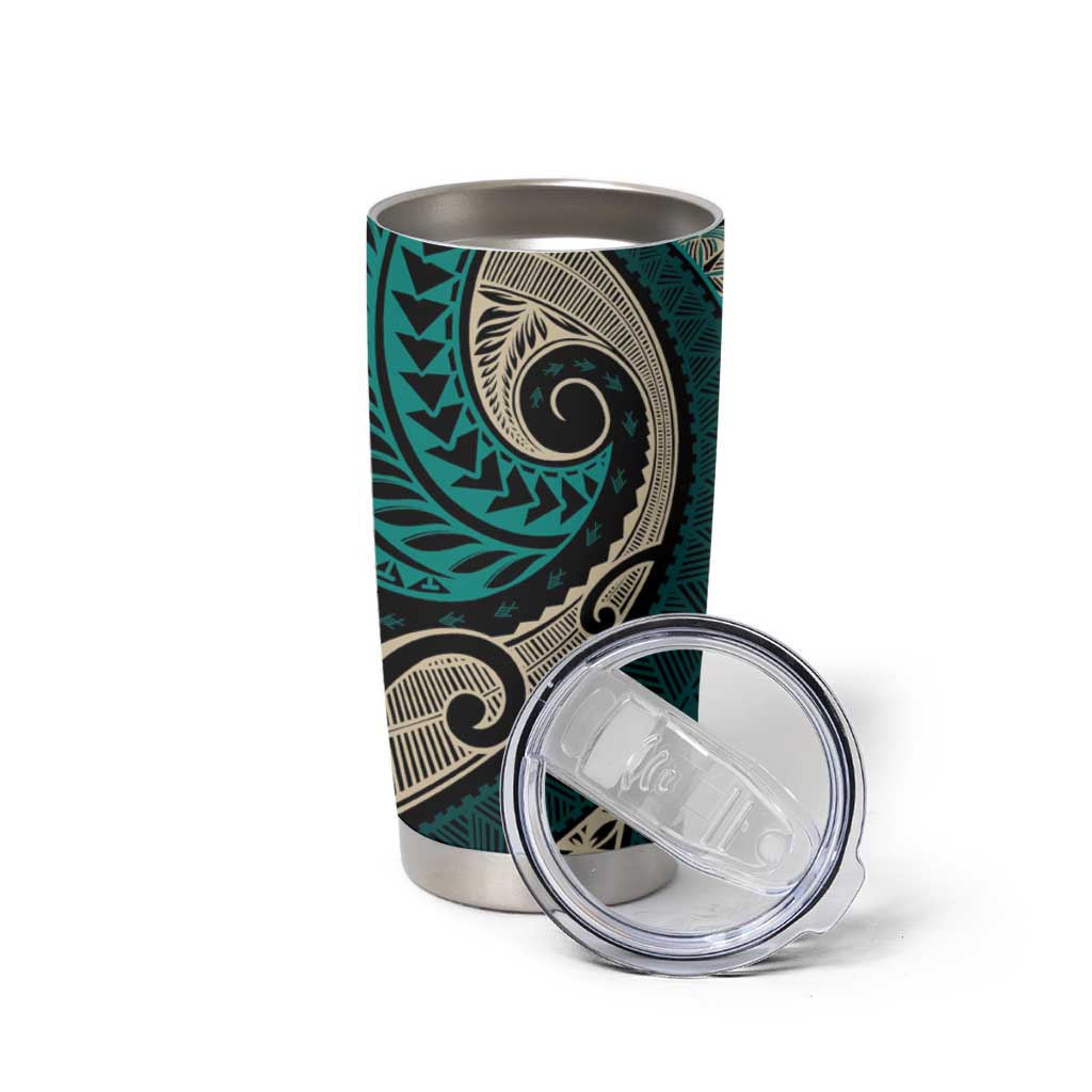Vintage Samoa Siapo Mamanu Tumbler Cup Teal Samoan Tapa Motif - Polynesian Pride