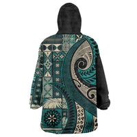 Vintage Samoa Siapo Mamanu Wearable Blanket Hoodie Teal Samoan Tapa Motif - Polynesian Pride