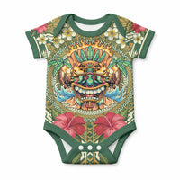 Hawaii Tiki Mask Personalized Baby Onesie Mele Kalikimaka i Iulai! LT9 Green - Polynesian Pride