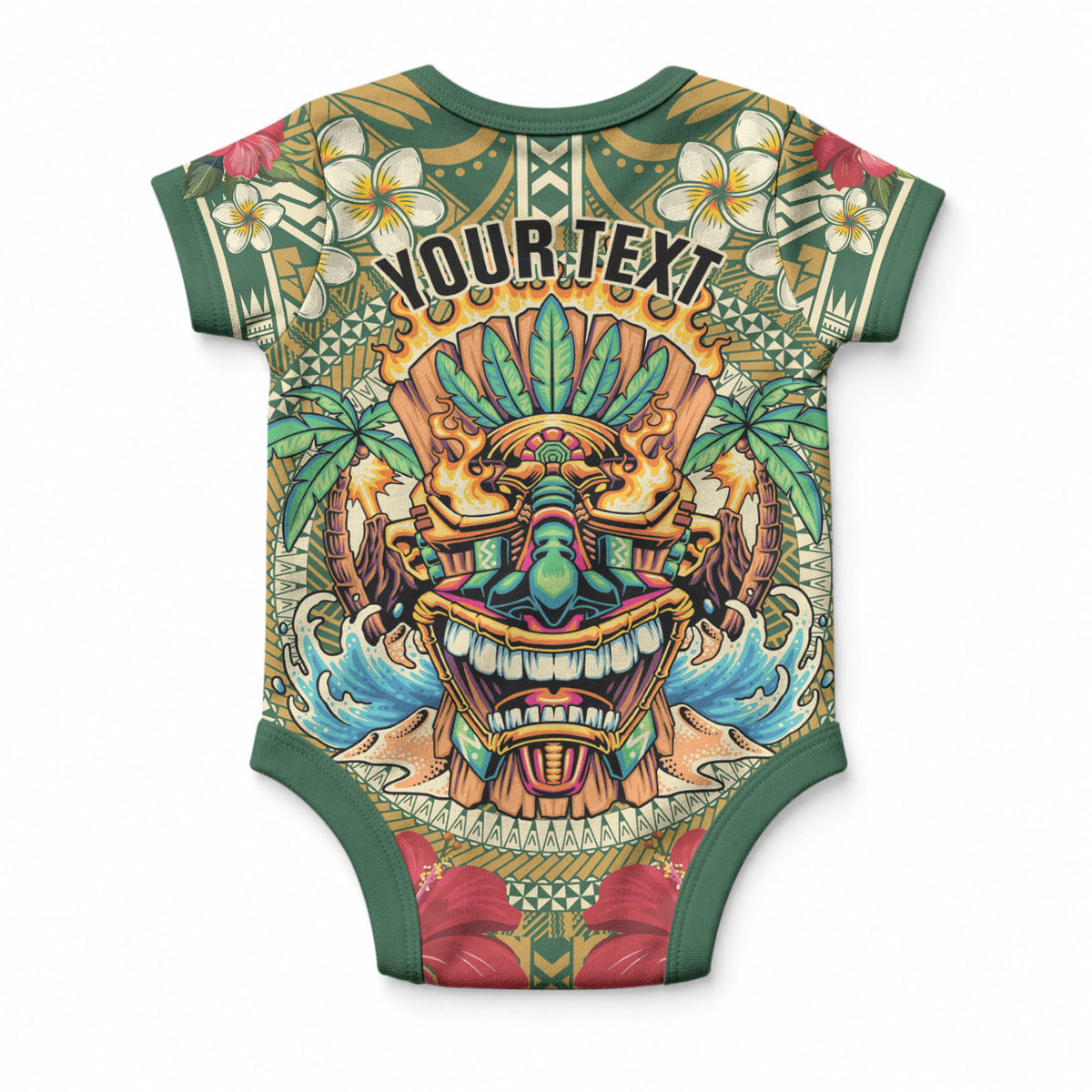 Hawaii Tiki Mask Personalized Baby Onesie Mele Kalikimaka i Iulai! LT9 - Polynesian Pride