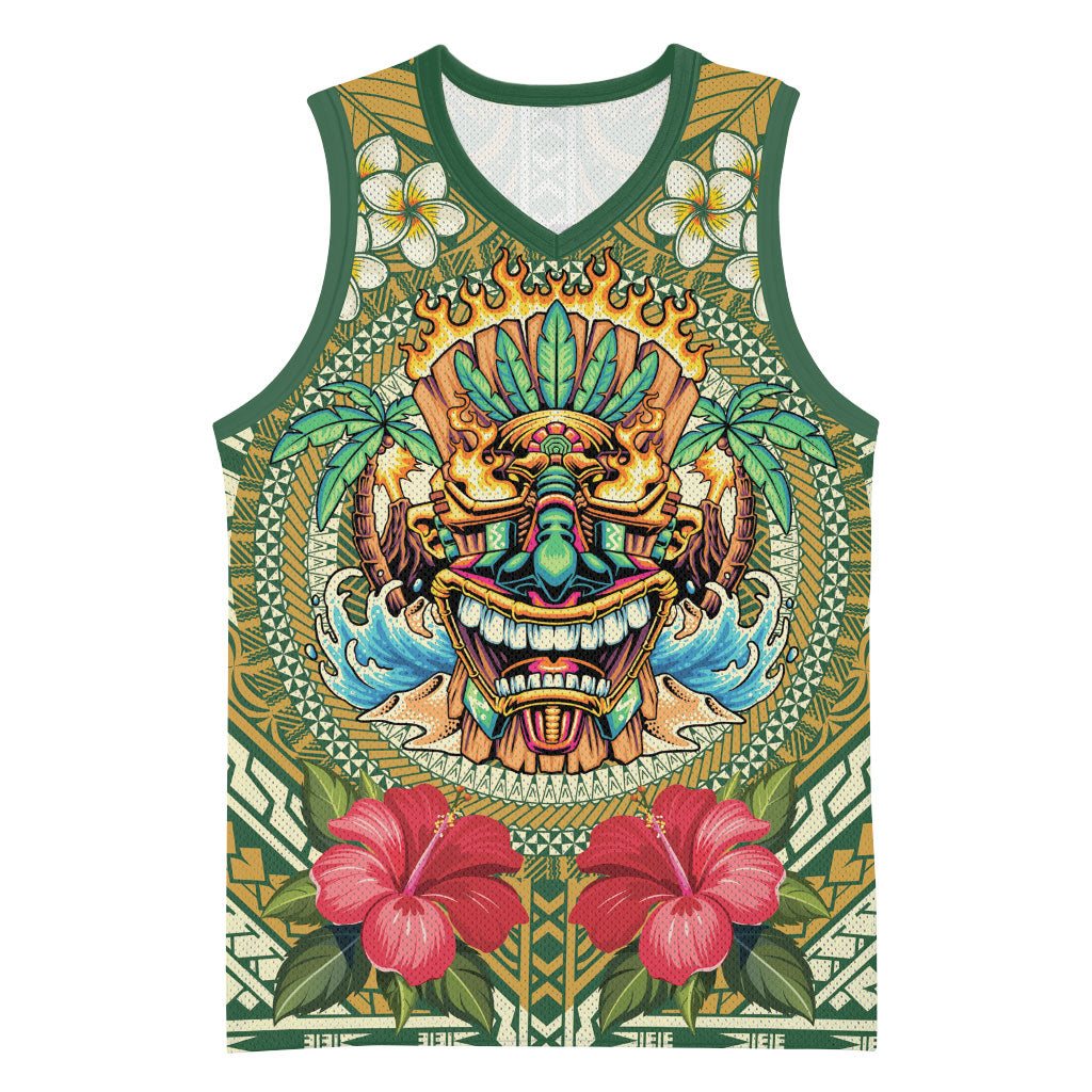 Hawaii Tiki Mask Personalized Basketball Jersey Mele Kalikimaka i Iulai!