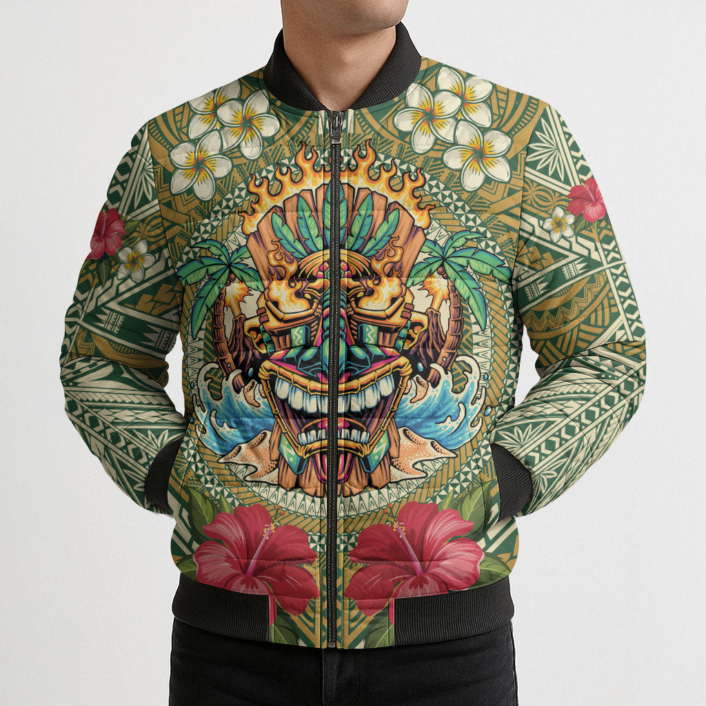 Hawaii Tiki Mask Personalized Bomber Puffer Jacket Mele Kalikimaka i Iulai!