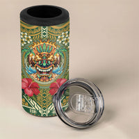 Hawaii Tiki Mask Personalized 4 in 1 Can Cooler Tumbler Mele Kalikimaka i Iulai!