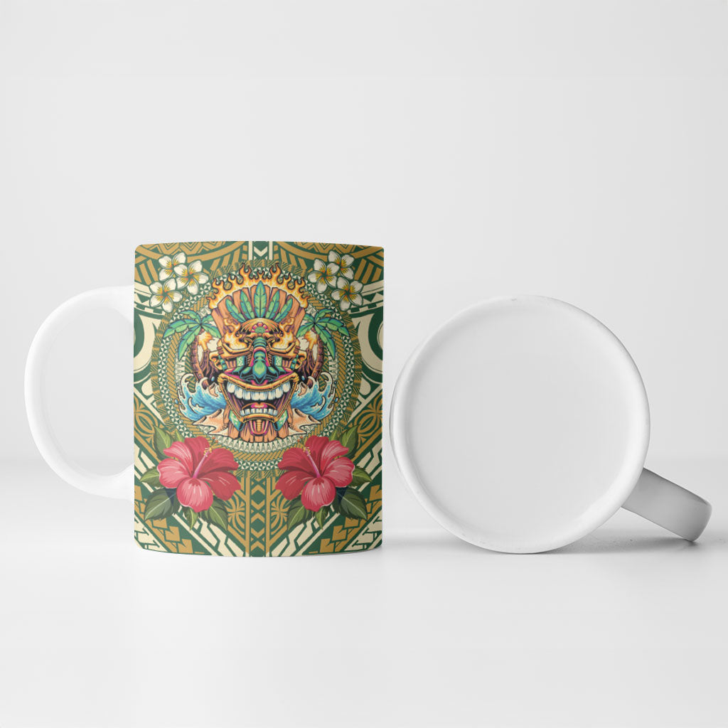 Hawaii Tiki Mask Personalized Ceramic Mug Mele Kalikimaka i Iulai!