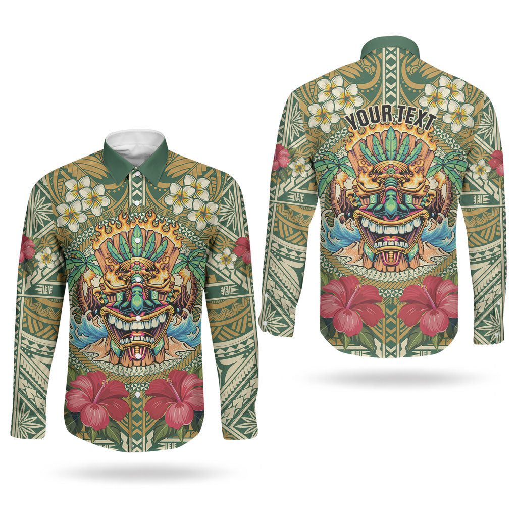 Hawaii Tiki Mask Personalized Couples Matching Summer Maxi Dress and Long Sleeve Button Shirt Mele Kalikimaka i Iulai! LT9 - Polynesian Pride