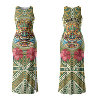 Hawaii Tiki Mask Personalized Couples Matching Tank Maxi Dress and Hawaiian Shirt Mele Kalikimaka i Iulai! LT9 - Polynesian Pride