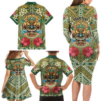 Hawaii Tiki Mask Personalized Family Matching Long Sleeve Bodycon Dress and Hawaiian Shirt Mele Kalikimaka i Iulai! LT9 - Polynesian Pride