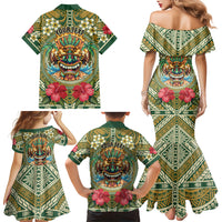 Hawaii Tiki Mask Personalized Family Matching Mermaid Dress and Hawaiian Shirt Mele Kalikimaka i Iulai! LT9 - Polynesian Pride