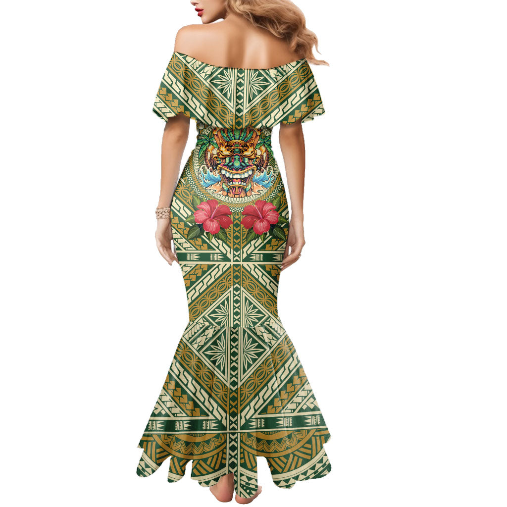 Hawaii Tiki Mask Personalized Family Matching Mermaid Dress and Hawaiian Shirt Mele Kalikimaka i Iulai! LT9 - Polynesian Pride