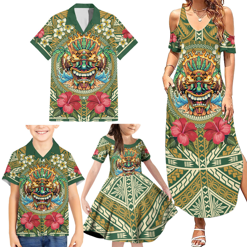Hawaii Tiki Mask Personalized Family Matching Summer Maxi Dress and Hawaiian Shirt Mele Kalikimaka i Iulai! LT9 - Polynesian Pride