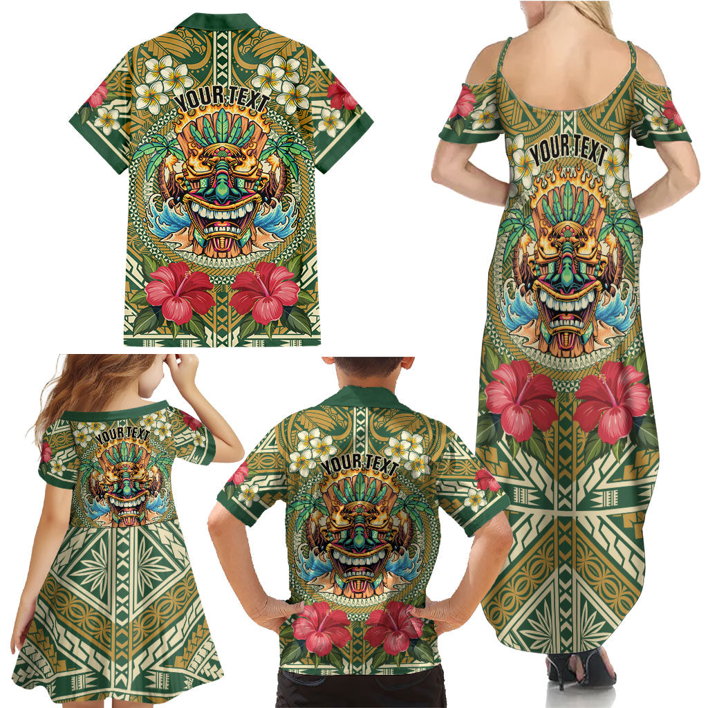 Hawaii Tiki Mask Personalized Family Matching Summer Maxi Dress and Hawaiian Shirt Mele Kalikimaka i Iulai! LT9 - Polynesian Pride