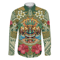 Hawaii Tiki Mask Personalized Family Matching Summer Maxi Dress and Hawaiian Shirt Mele Kalikimaka i Iulai! LT9 Dad's Shirt - Long Sleeve Green - Polynesian Pride