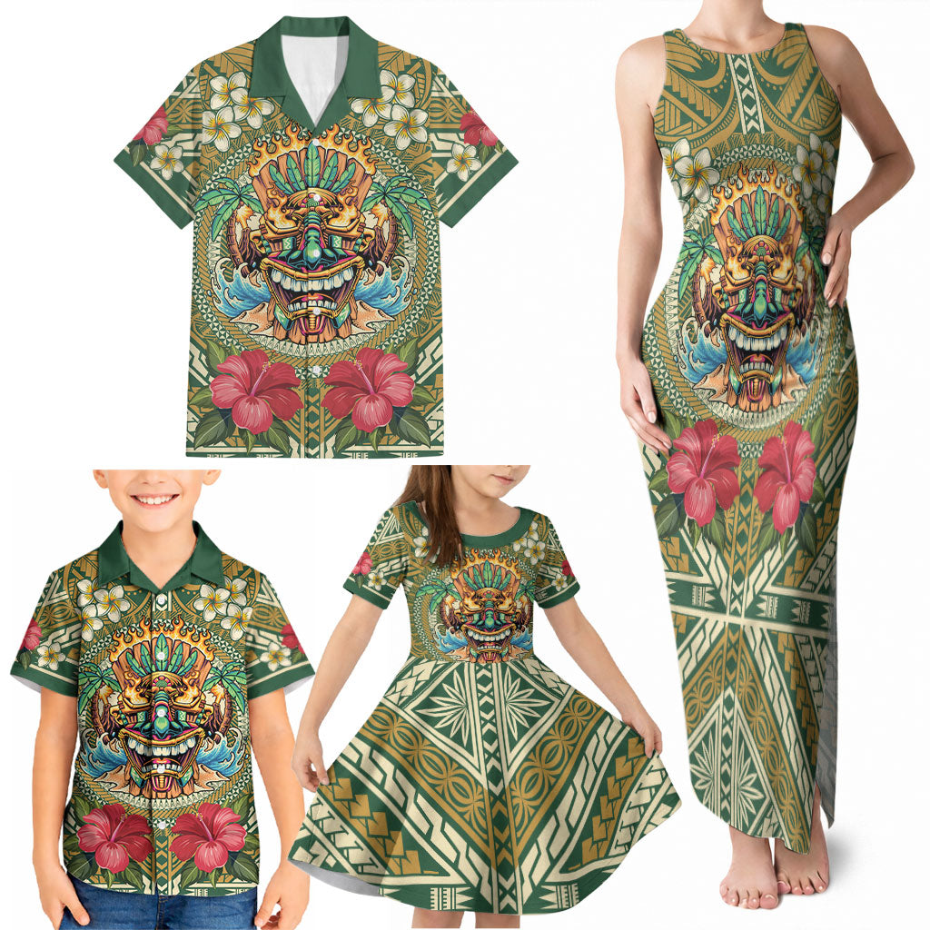 Hawaii Tiki Mask Personalized Family Matching Tank Maxi Dress and Hawaiian Shirt Mele Kalikimaka i Iulai! LT9 - Polynesian Pride