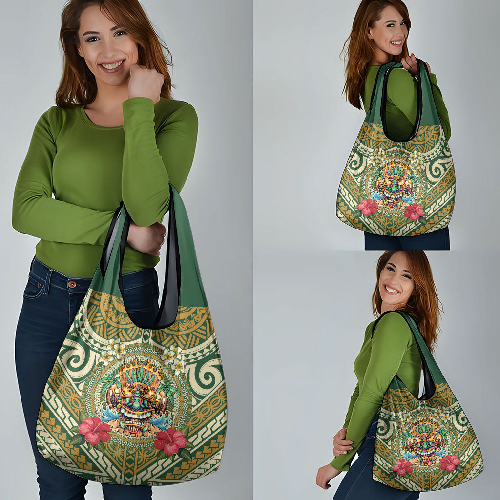 Hawaii Tiki Mask Grocery Bag Mele Kalikimaka i Iulai! LT9 - Polynesian Pride