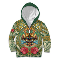 Hawaii Tiki Mask Personalized Kid Hoodie Mele Kalikimaka i Iulai! LT9 Zip Hoodie Green - Polynesian Pride