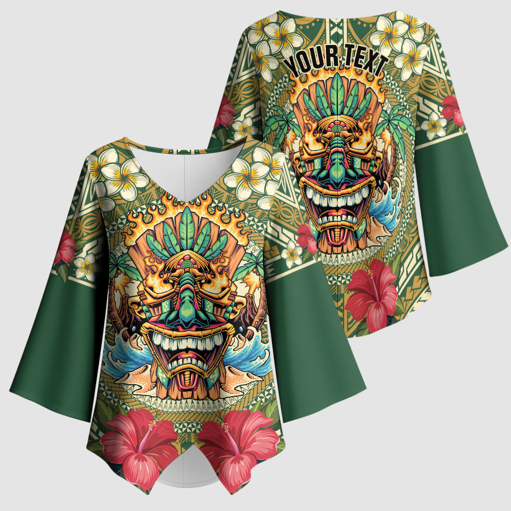 Hawaii Tiki Mask Personalized Kimono Sleeve Blouse Mele Kalikimaka i Iulai! LT9 - Polynesian Pride
