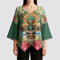 Hawaii Tiki Mask Personalized Kimono Sleeve Blouse Mele Kalikimaka i Iulai! LT9 - Polynesian Pride