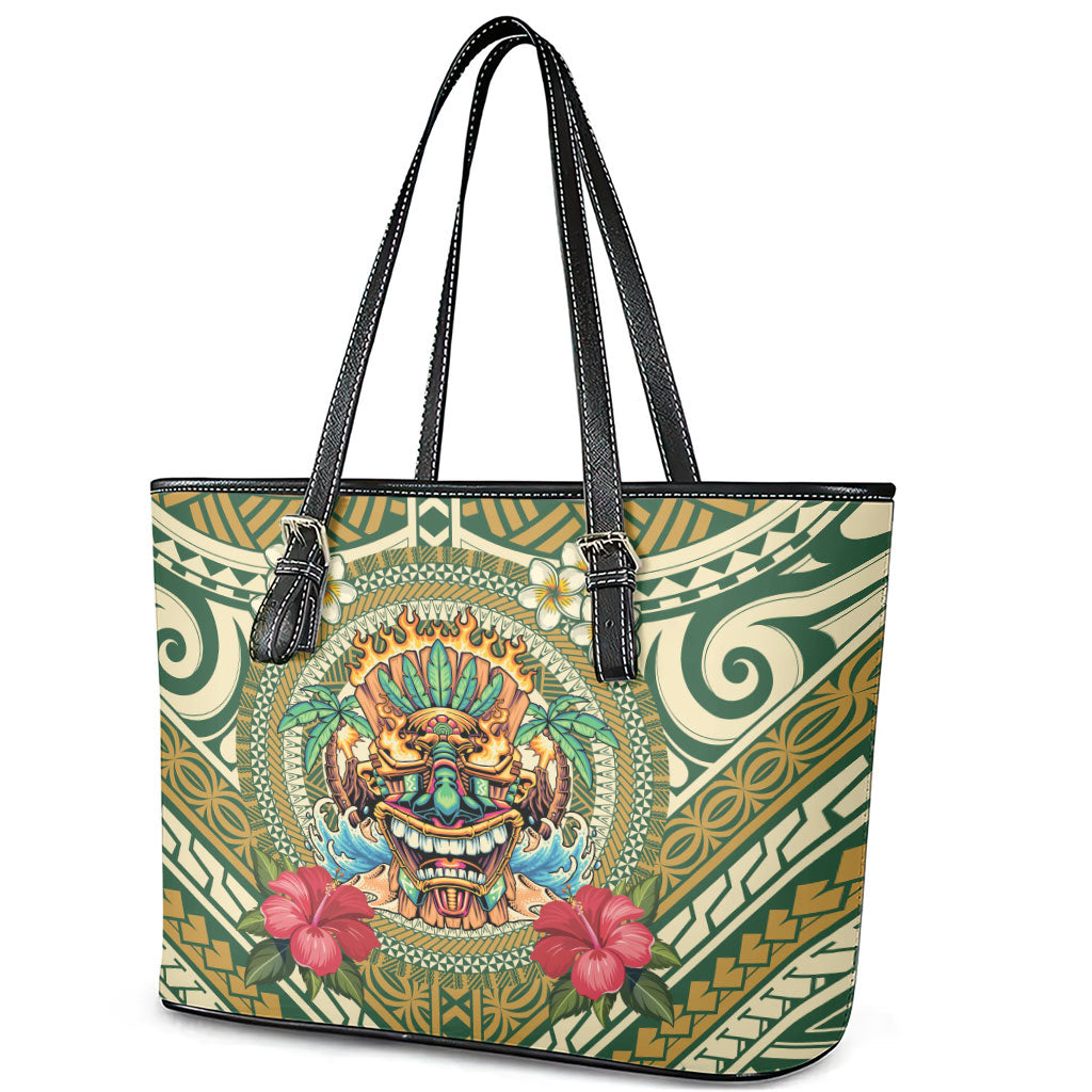 Hawaii Tiki Mask Leather Tote Bag Mele Kalikimaka i Iulai! LT9 - Polynesian Pride