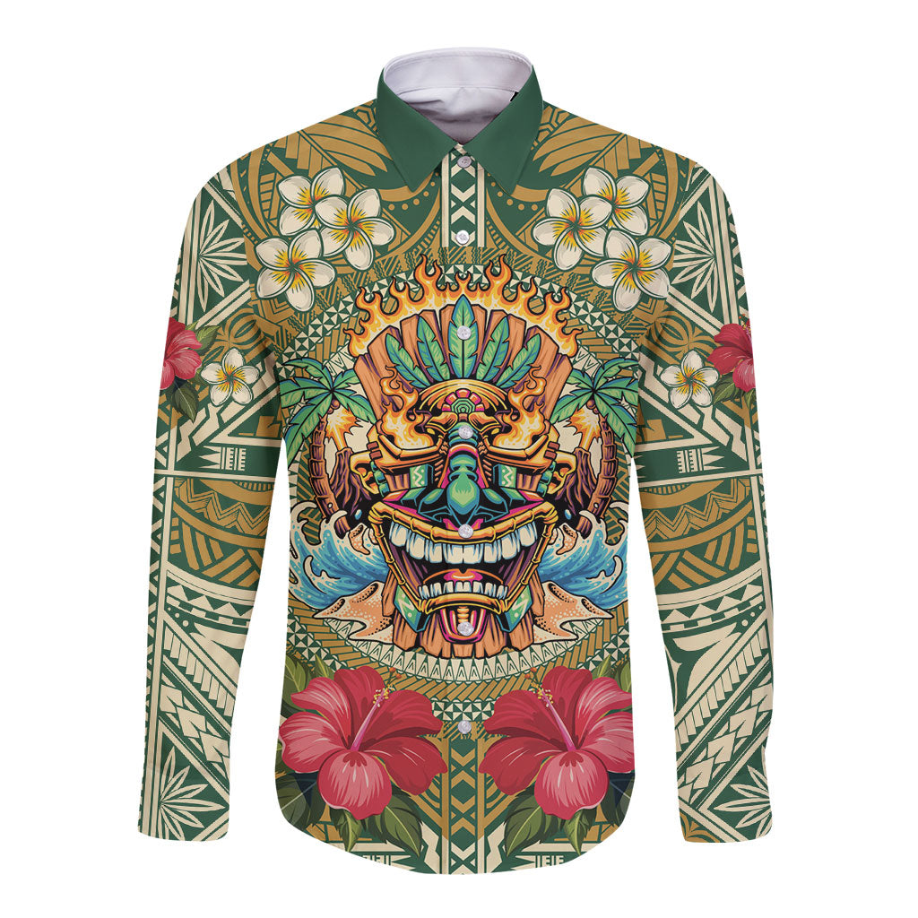 Hawaii Tiki Mask Personalized Long Sleeve Button Shirt Mele Kalikimaka i Iulai!