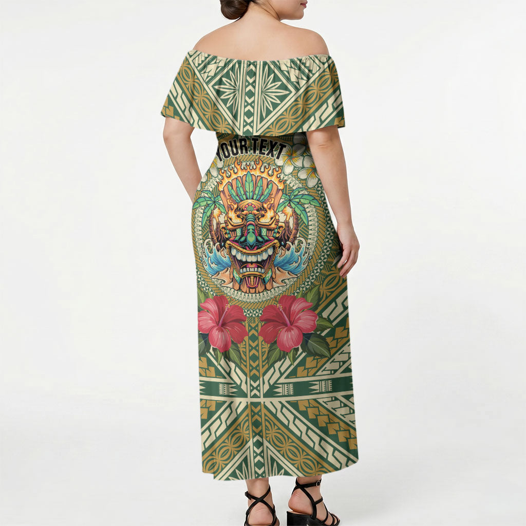Hawaii Tiki Mask Personalized Off Shoulder Maxi Dress Mele Kalikimaka i Iulai! LT9 - Polynesian Pride
