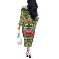 Hawaii Tiki Mask Personalized Off The Shoulder Long Sleeve Dress Mele Kalikimaka i Iulai!