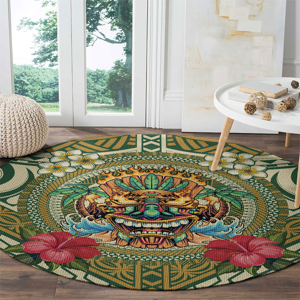 Hawaii Tiki Mask Round Carpet Mele Kalikimaka i Iulai!