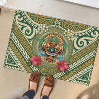 Hawaii Tiki Mask Rubber Doormat Mele Kalikimaka i Iulai!