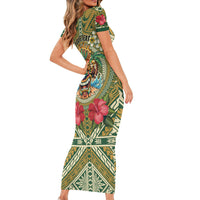 Hawaii Tiki Mask Personalized Short Sleeve Bodycon Dress Mele Kalikimaka i Iulai!