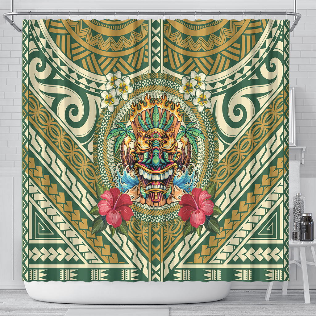 Hawaii Tiki Mask Shower Curtain Mele Kalikimaka i Iulai!
