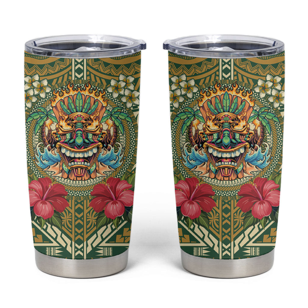 Hawaii Tiki Mask Personalized Tumbler Cup Mele Kalikimaka i Iulai!