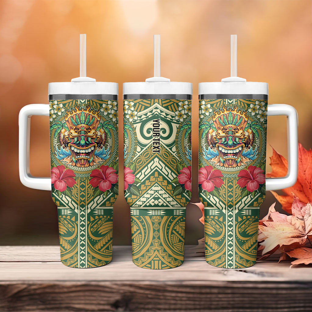 Hawaii Tiki Mask Personalized Tumbler With Handle Mele Kalikimaka i Iulai!