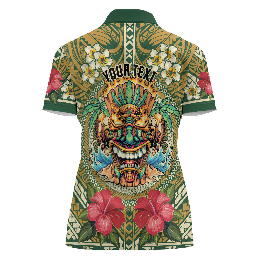 Hawaii Tiki Mask Personalized Women Polo Shirt Mele Kalikimaka i Iulai!