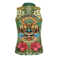 Hawaii Tiki Mask Personalized Women Sleeveless Polo Shirt Mele Kalikimaka i Iulai!