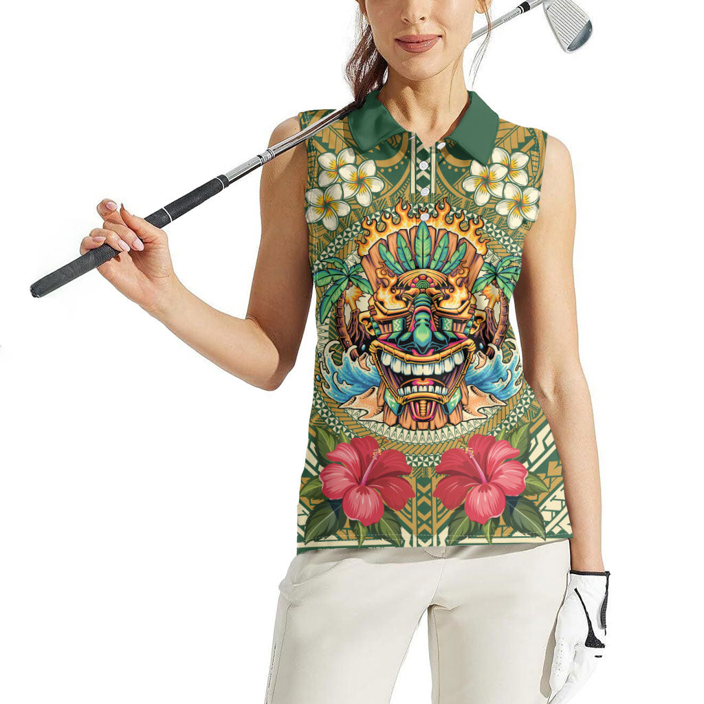 Hawaii Tiki Mask Personalized Women Sleeveless Polo Shirt Mele Kalikimaka i Iulai!