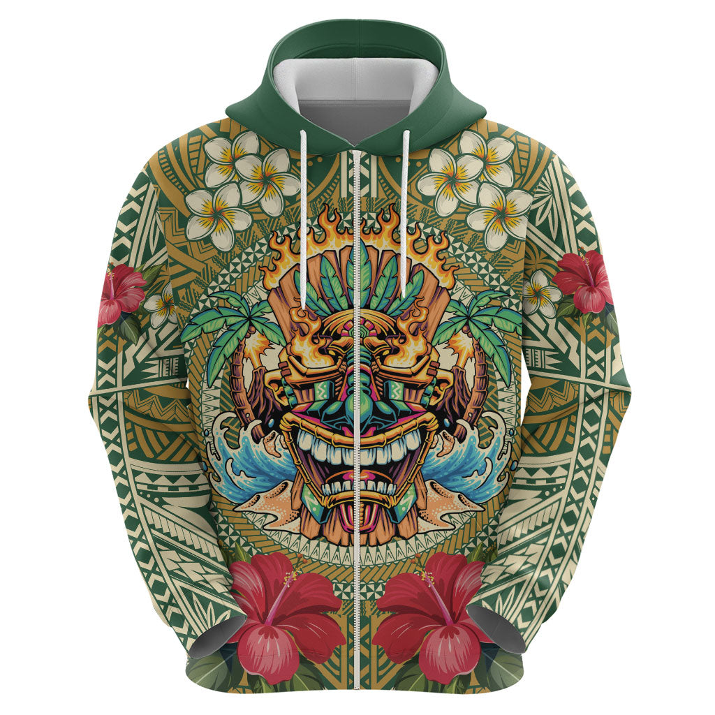 Hawaii Tiki Mask Personalized Zip Hoodie Mele Kalikimaka i Iulai!