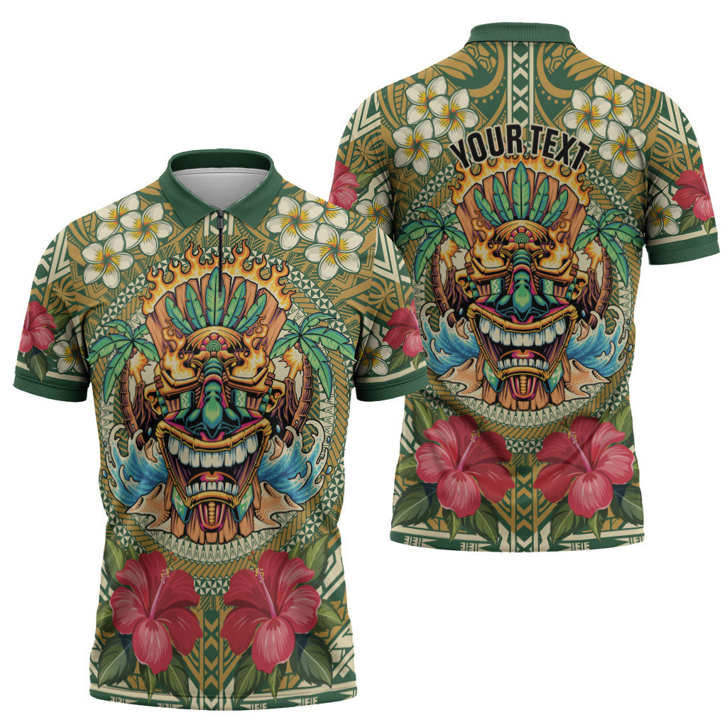 Hawaii Tiki Mask Personalized Zipper Polo Shirt Mele Kalikimaka i Iulai!