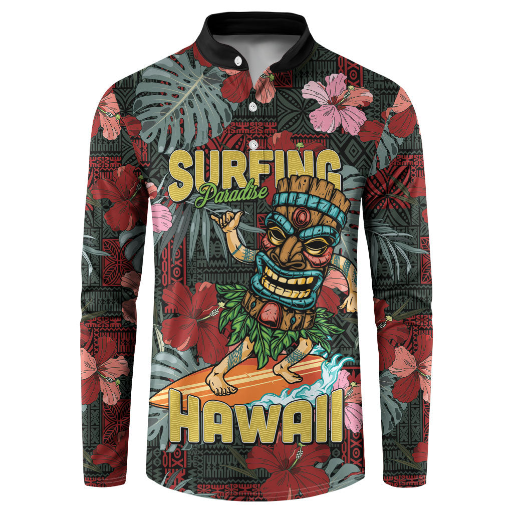 Hawaii Tiki Surfing Button Sweatshirt Mele Kalikimaka i Iulai!