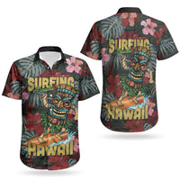 Hawaii Tiki Surfing Couples Matching Off Shoulder Short Dress and Hawaiian Shirt Mele Kalikimaka i Iulai! LT9 - Polynesian Pride