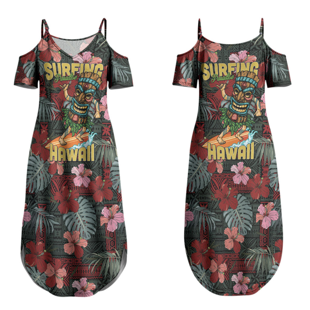 Hawaii Tiki Surfing Couples Matching Summer Maxi Dress and Hawaiian Shirt Mele Kalikimaka i Iulai! LT9 - Polynesian Pride