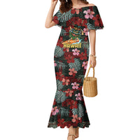 Hawaii Tiki Surfing Family Matching Mermaid Dress and Hawaiian Shirt Mele Kalikimaka i Iulai! LT9 Mom's Dress Black - Polynesian Pride